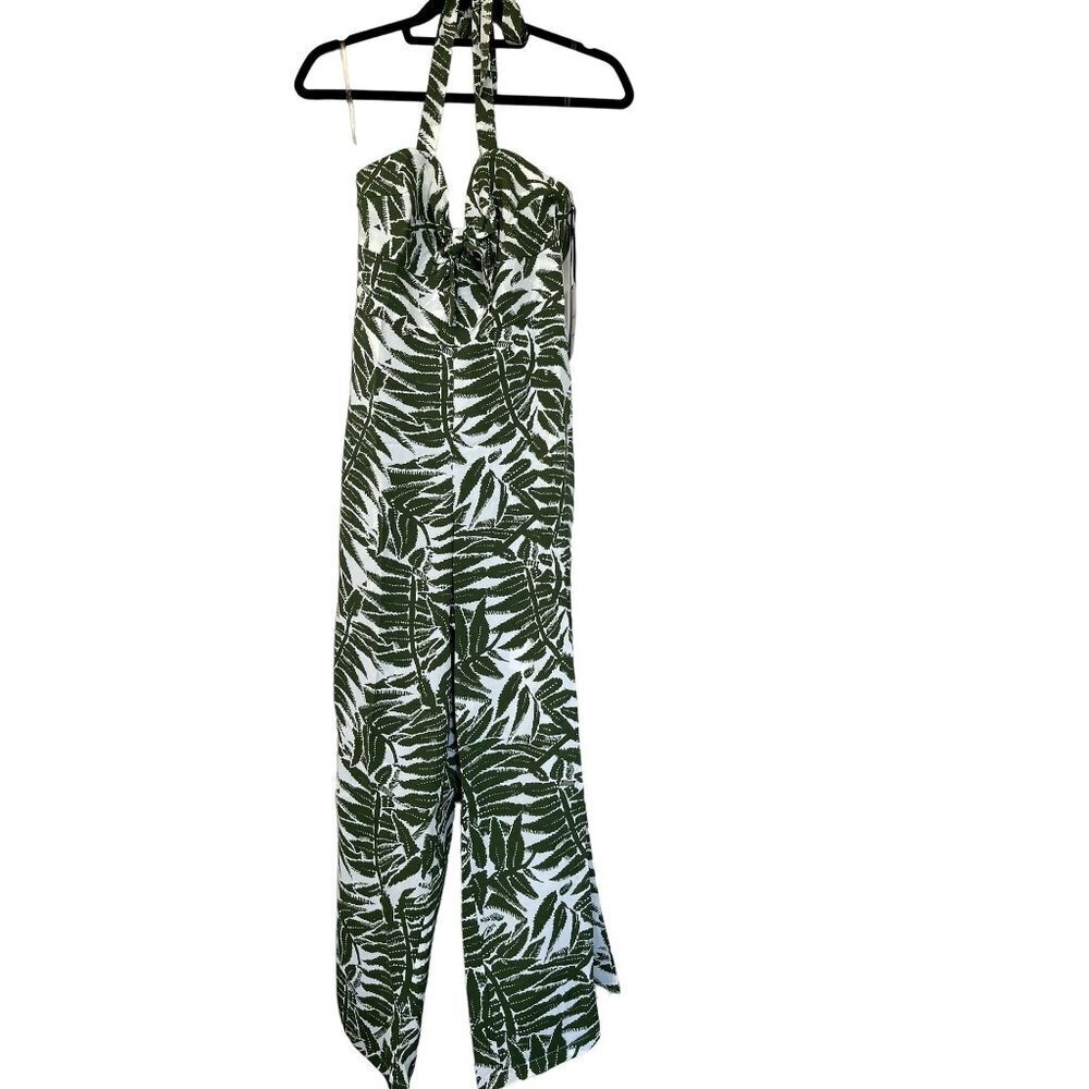 NWT Unique Vintage Green Tropical Print Halter Jumpsuit 4 - Picture 6 of 16